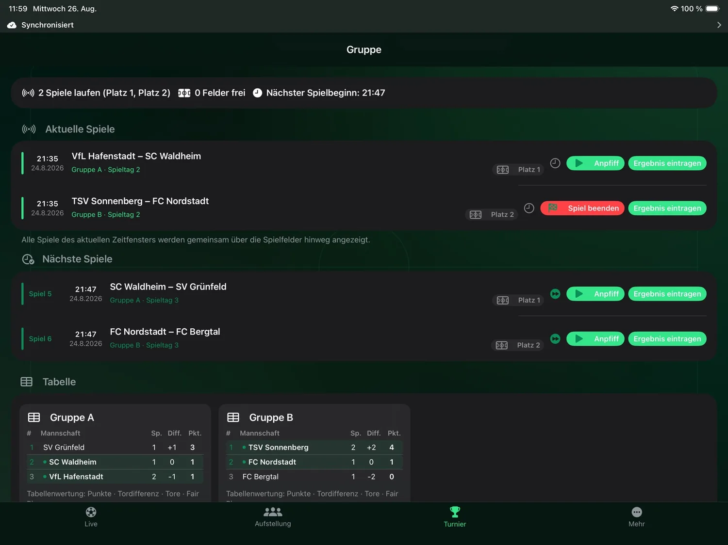 Turnier-Live auf dem iPad
