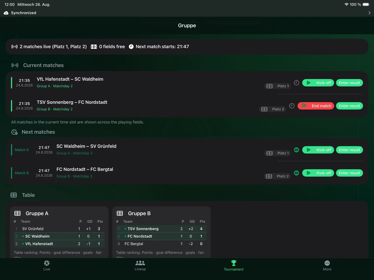 Tournament live on iPad