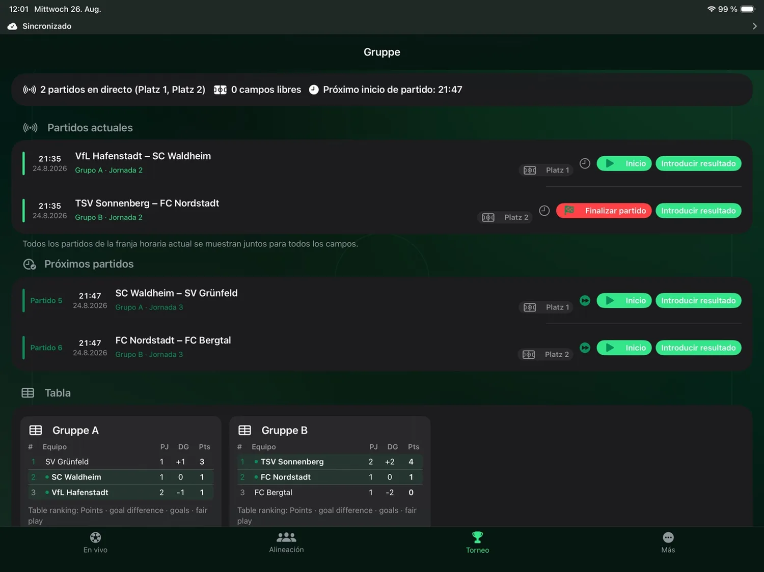 Torneo en directo en iPad