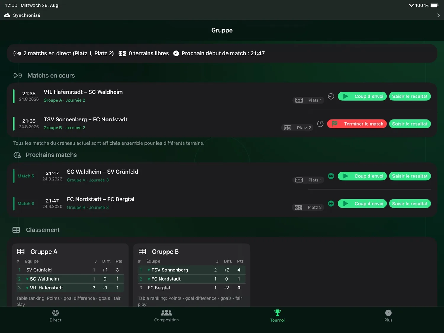Tournoi en direct sur iPad