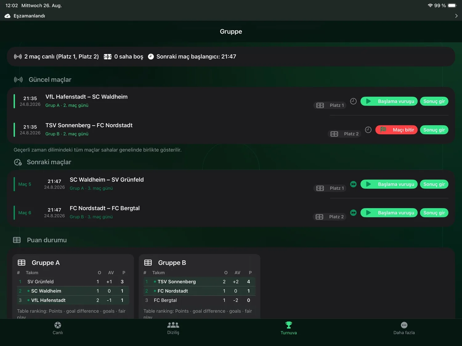 iPad’de canlı turnuva